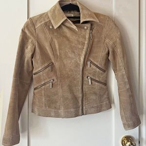 Michael Kors Beige Suede Moto Jacket Women’s Size Small Biker Jacket